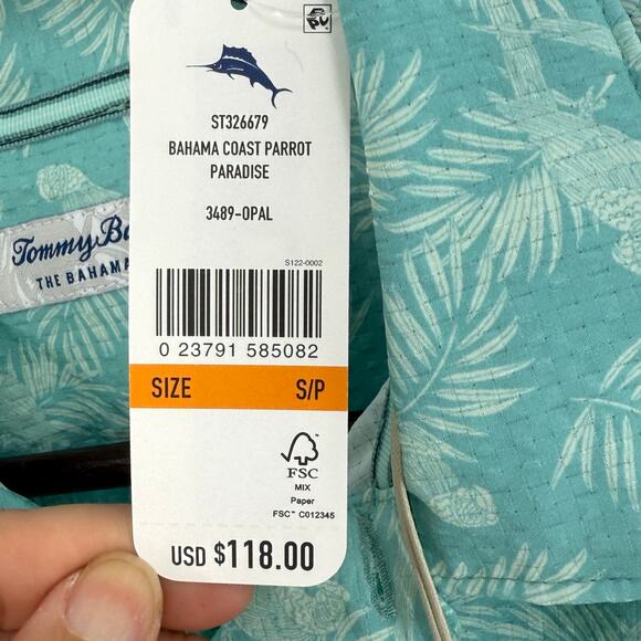 Tommy Bahama Mens Shirt S NWT Parrot Paradise Turquoise Short Sleeve Stretch - Picture 3 of 9